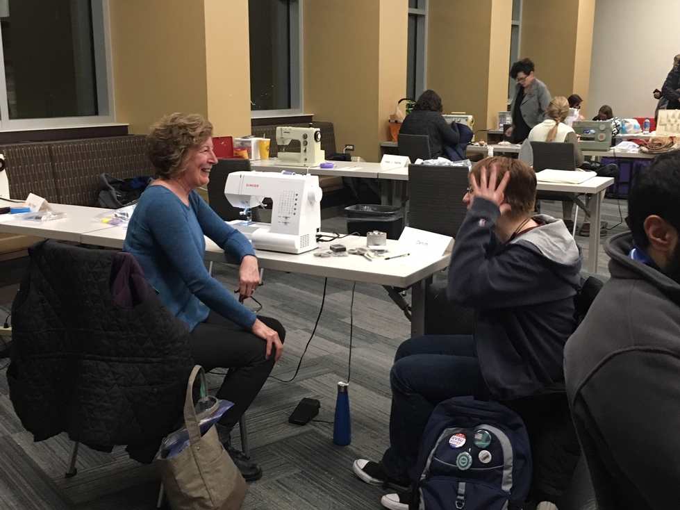 Janet Potgeter assisting a student at the Spring 2018 Repair Clinic in Holton Hooker Living Center